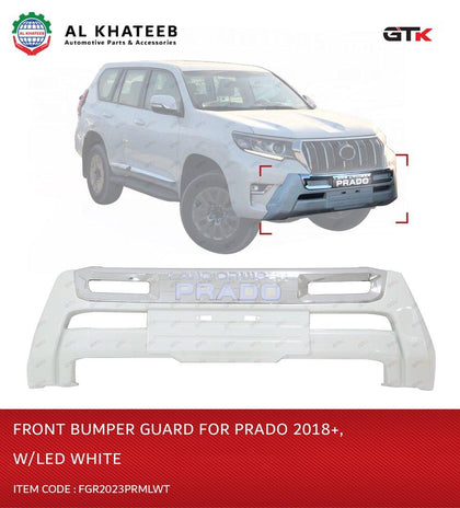 GTK Car Front Bumper Board Bar Guard Skid Plate Trim LED Light Prado 2018+ Chrome White