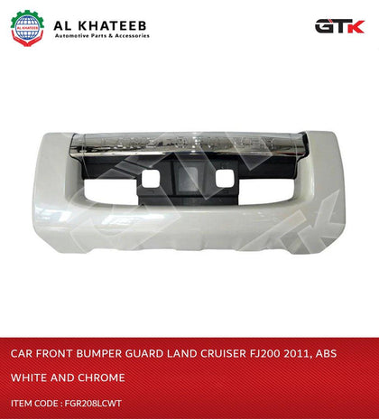 GTK Car Front Bumper Guard Land Cruiser FJ200 2011, ABS White And Chrome