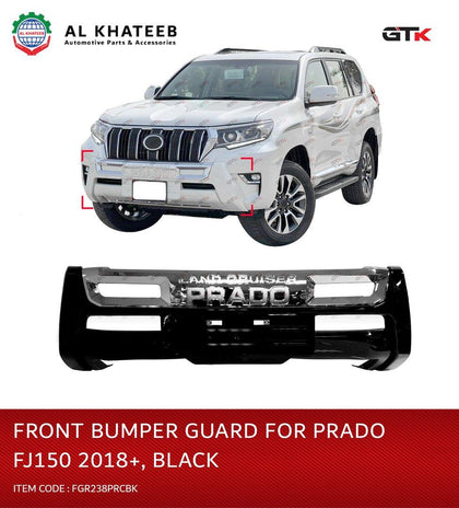 GTK Car Front Bumper Guard With Logo Letter Prado FJ150 2018+, ABS Black+Chrome