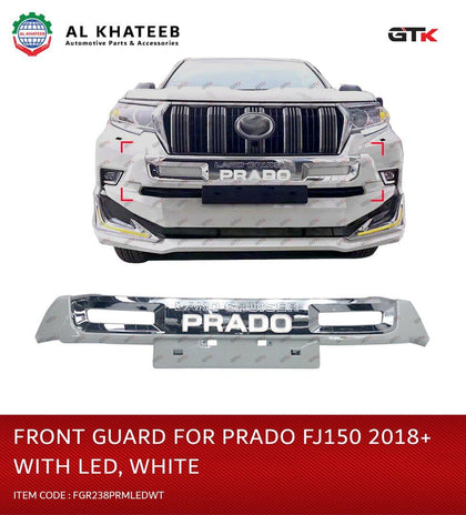 GTK Car Front Bumper Guard With LED & Logo Letter Prado FJ150 2018+, ABS White+Chrome