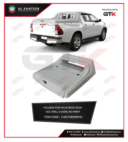 GTK Car Full Box Sports Tonneau Cover Hilux Revo 2016+ 4-Door, Gcc Specification, Unpainted