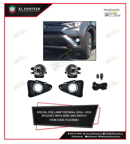 AutoTech Car Front Fog Lamp Kit RAV4 2016-2019 With Wire & Switch, Black Frame, Clear Lense, 2Pcs/Set