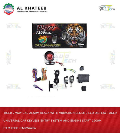 Al Khateeb Tiger 2 Way Car Alarm Black With Vibration Remote Lcd Display Pager Universal Car Keyless Entry System And Engine Start 1200M