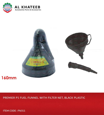 P1 Fuel Funnel With Filter Net, Black Plastic