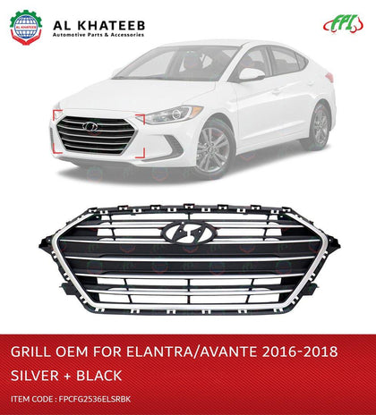 Al Khateeb Fpi Car Front Grille Oem Elantra/Avante 2016-2018, Silver+Black