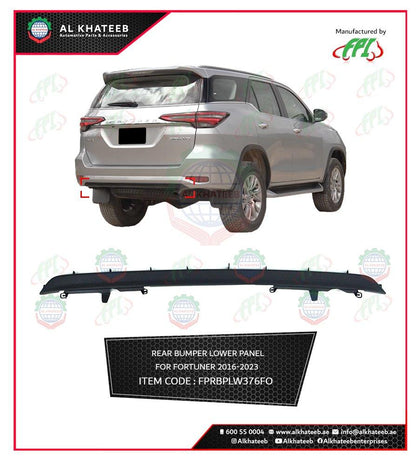 Al Khateeb FPI Car Rear Bumper Lower Panel Fortuner 2016-2023, ABS No Paint