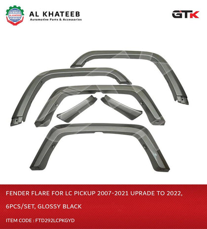 GTK Fender Flare For Lc Pickup 2007-2021 Uprade To 2022, 6Pcs/Set, Glossy Black