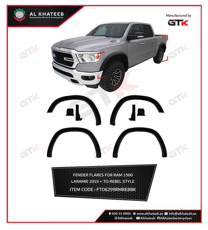 GTK Front & Rear Fender Flare Trim Ram 1500 Laramie 2009-2015 Modify To Rebel Style 1Set Black