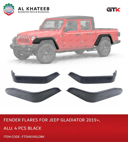 GTK Car Front & Rear Fender Flares Gladiator 2019+, 4Pcs/Set, Aluminum Black