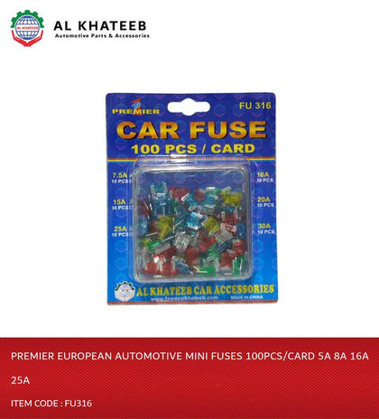 Al Khateeb Premier European Automotive Mini Fuses 100Pcs/Card 5A 8A 16A 25A