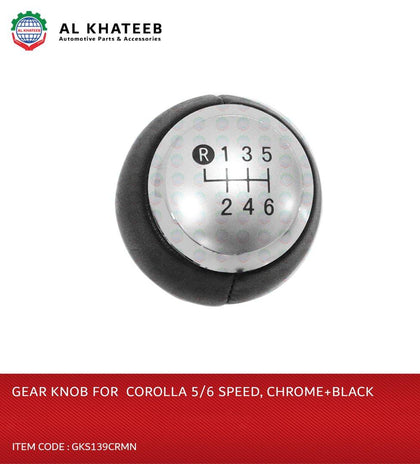 GTK Camry Car 6 Speed Gear Shift Knob Ball Manual Gear Stick Shift Level Knob Head, Chrome+Black