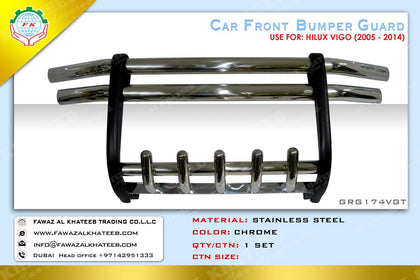 GTK Car Front Bumper Guard Stainless Steel Hilux Vigo 2005-2014, Chrome