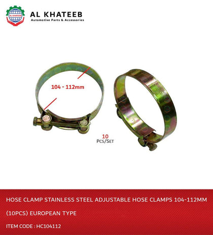 Al Khateeb Hose Clamp Stainless Steel Adjustable Hose Clamps 104-112Mm (10Pcs) European Type