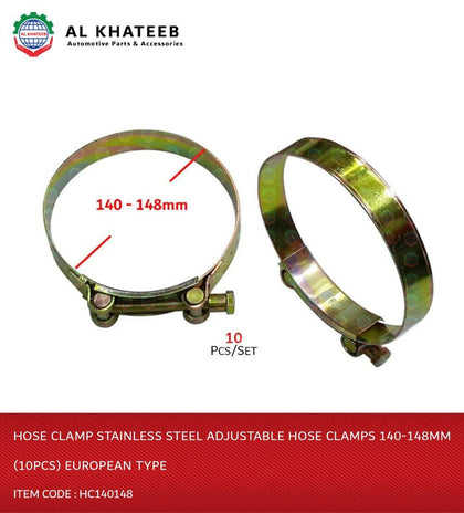 Al Khateeb Hose Clamp Stainless Steel Adjustable Hose Clamps 140-148Mm (10Pcs) European Type