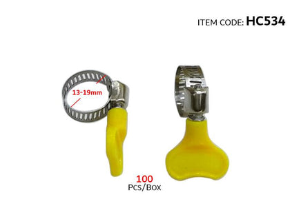 Al Khateeb Hose Clamp Stainless Steel Adjustable Hose Clamps 13-19Mm With Yellow Handle (100Pcs) American Type