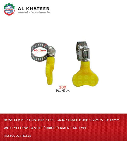 Hose Clamp Stainless Steel Adjustable Hose Clamps 10-16Mm With Yellow Handle (100Pcs) American Type