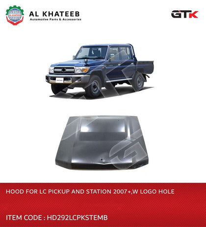 Land Cruiser Pickup and Station Hood Panel 2007-2023, Matte Black with Logo Hole