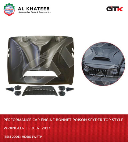 GTK Performance Car Engine Bonnet Poison Spyder Top Style Wrangler Jk 2007-2017