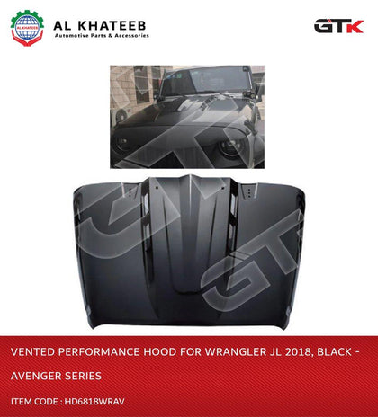 GTK Vented Performance Hood For Wrangler Jl 2018, Black - Avenger Series