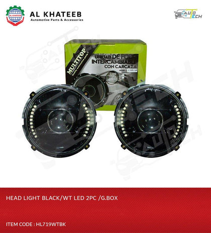 HEAD LIGHT BLACK/WT LED 2PC /G.BOX