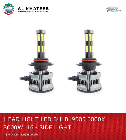 AutoTech Universal 16 Sides 9005 LED Bulb Head Lights 2400W, 2 Pcs 24000Lm