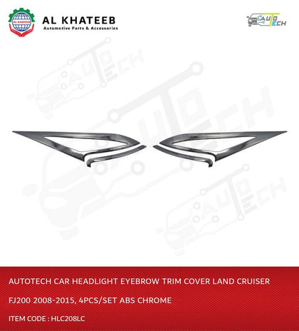 AutoTech Car Headlight Eyebrow Trim Cover Land Cruiser FJ200 2008-2015, 4Pcs/Set ABS Chrome