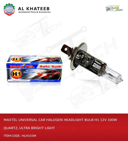 Al Khateeb Maxtel Universal Car Halogen Headlight Bulb H1 12V 100W Quartz, Ultra Bright Light