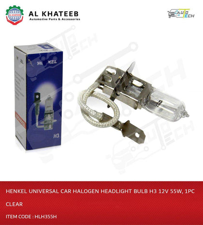 Al Khateeb Henkel Universal Car Halogen Headlight Bulb H3 12V 55W, 1Pc Clear