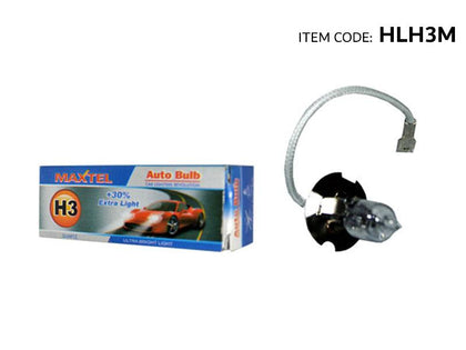 Al Khateeb Maxtel Universal Car Halogen Headlight Bulb H3 12V 100W Quartz, Ultra Bright Light