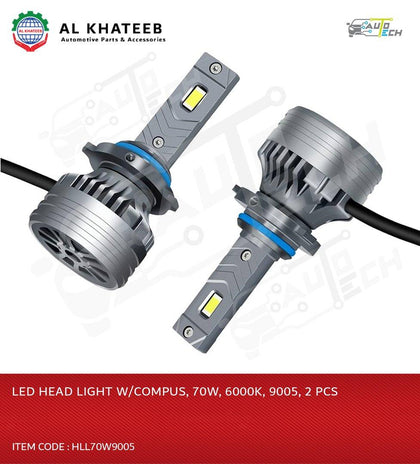 LED HEAD LIGHT W/COMPUS, 70W, 6000K, 9005, 2 PCS