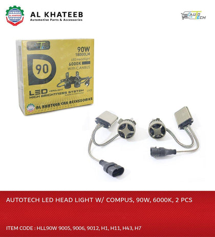 LED HEAD LIGHT W/COMPUS, 90W, 6000K, 9006, 2 PCS