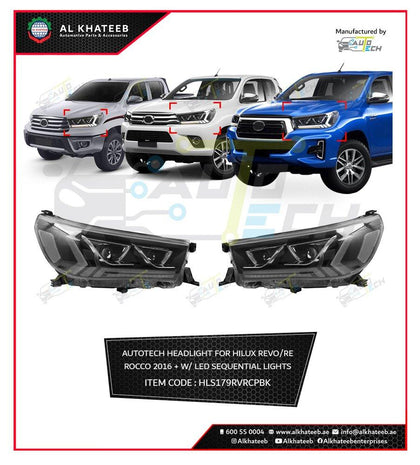 AutoTech Headlights For Hilux Revo/Rocco 2016+ With LED Sequential Lights