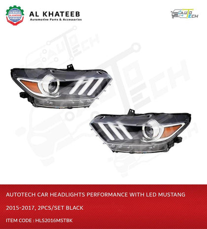 AutoTech Car Headlights Performance With LED Mustang 2015-2017, 2Pcs/Set Black