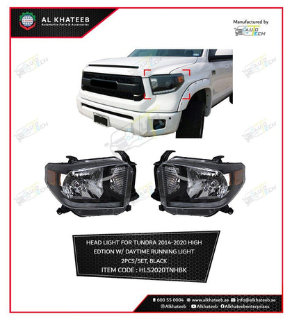 AutoTech Car Headlight High Edition With Daytime Running Light Tundra 2014-2020, 2Pcs/Set Black