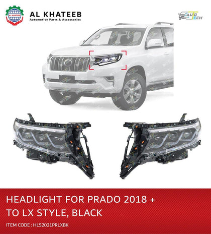AutoTech Car Headlight Prado 2018-2022 Upgrade To Lexus Style, 2Pcs/Set Black