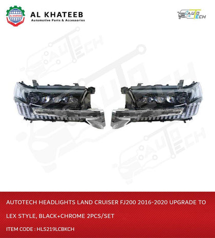 Headlights Land Cruiser FJ200 2016-2020 Upgrade To LX Style, Black+Chrome 2Pcs/Set