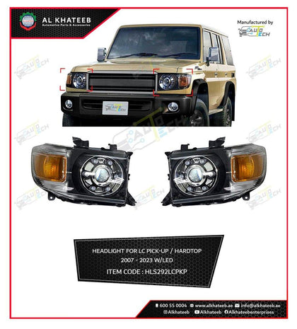 AutoTech Car Headlight With LED Land Cruiser Pickup / Hardtop 2007-2023, 2Pcs/Set Black+Chrome