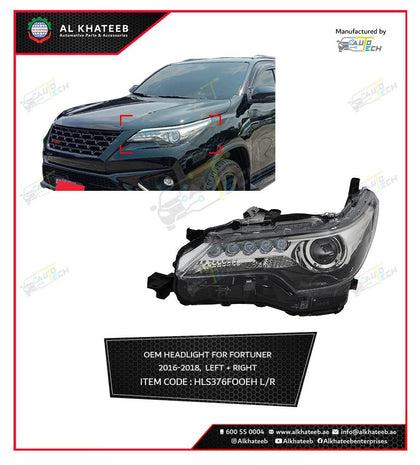 AutoTech Car Headlight Performance Highlander 2016-2018 OEM Style, 1PC Right, Black