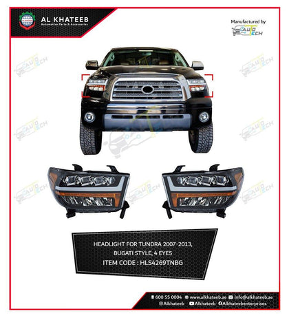 AutoTech Car Headlights Performance Tundra 2007-2013, 4 Eyes LED, Bugati Style, 2PCS/Set Black