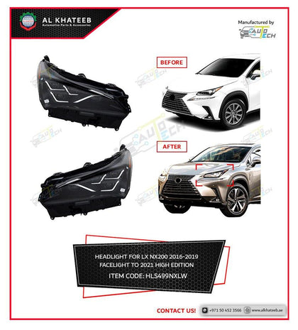AutoTech Car Headlights Performance Nx200 2016-2019 Upgrade To 2020 Nx300 Style High Edition Style, 2Pcs/Set Black