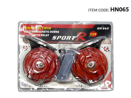 Al Khateeb Premier Electro Magnetic Car Snail Horn 12V Universal Vehicle Metal Twin Horn Kit With Relay, Red