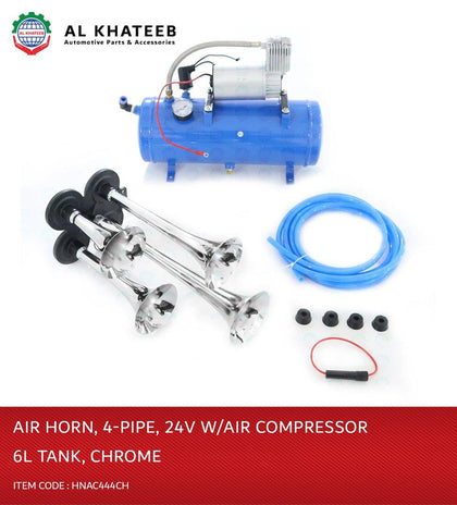 AIR HORN  4-PIPE 24V W/ AIR COMPRESSOR  6L  TANK CHROME