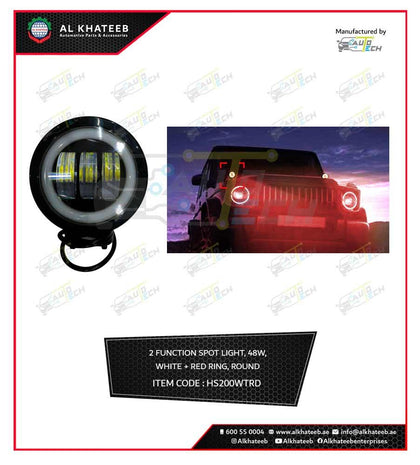 AutoTech Universal 2 Fundctionssdf LED Spot Light Offroad Suv 48W With Ring, Round Style White+Red