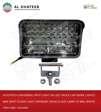 AutoTech Universal Spot Light 48 LED Truck Car Work Lights Bar Spot Flood Light Offroad Vehicle Suv Lamp 12-80V, White