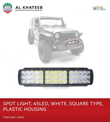 AutoTech Universal Car & Motor LED Spot Light Bar Square Type White 45LED DC 12V With Bracket and Screw, Black Plastic Housing 1PC