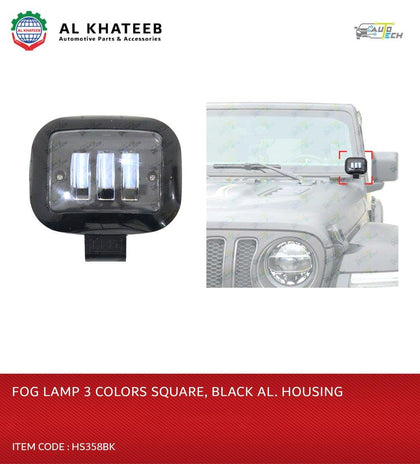 AutoTech Universal Car 4Inch Fog Spotlight 3 LED Color Sq Mini Type, Black Aluminum Housing 30W