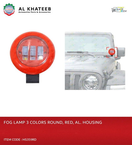 AutoTech Universal Car 4Inch Fog Spot Light 3 LED Color Round Mini Type, Red Plastic Housing 12V
