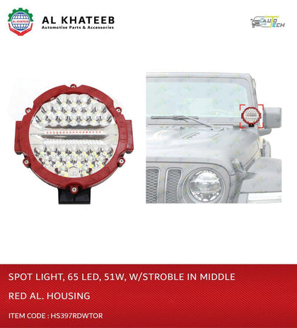 SPOT LIGHT  65 LED 51W, W/STROBLE IN MIDDLE, RED AL. HOUSING