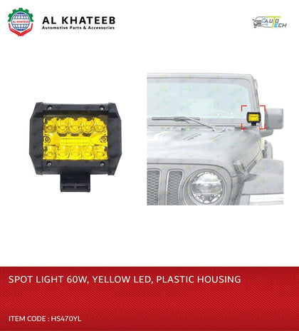 Al Khateeb Universal Vehicle 3Inch Spot Light 10 Led Yellow 60W Fit To Truck Jeep And Off-Road, Plastic Housing