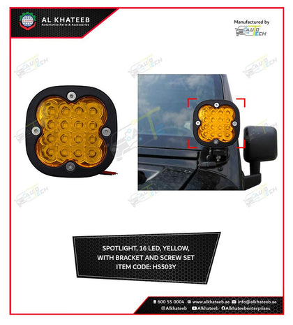 Al Khateeb Universal Car Spot Light 16 Led Yellow Truck Jeep, Off-Road With Bracket & Screw Set